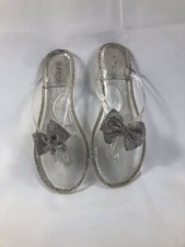 Prima Women's White Rhinestones Bow Flat Flip Flops Thong Sandal Size 6