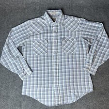 Vintage Levi's Shirt Mens Medium White Blue Plaid Made Korea Pearl Snap desc