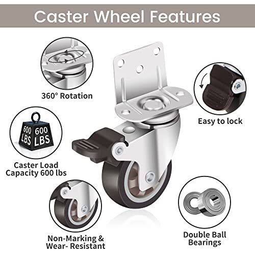 2inch L-Shaped Caster Wheels, Side Mount Casters Set Of 8, Heavy Duty Casters With Brake, Double Bearing Locking Polyurethane(PU) Wheels For Baby Beds/Cabinets/Furniture(8 Pack In Dubai - UAE | Plate Casters - View #7