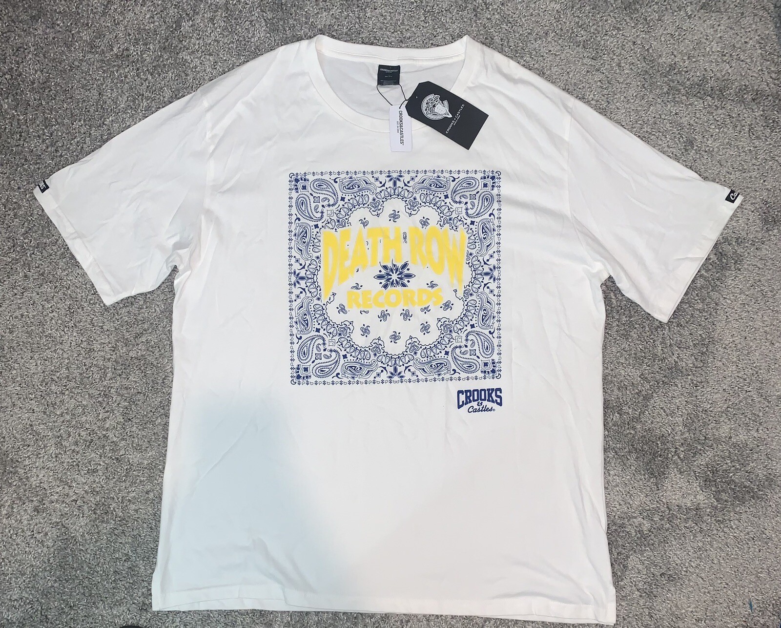 FILA Camicia bianca uomo XXXL 3X Crooks & Castles Death Row Records nuova con etichetta bandana blu