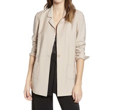 Leith Blazer Khaki Beige Single Button Woven Long Sleeve Small