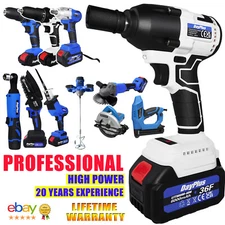 Professional Cordless Electric Impact Wrench Gun 1/2" Driver + Battery Sockets