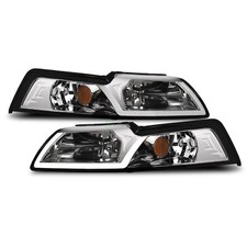 Topline For 1999-2004 Ford Mustang Led Strip Bar Headlights Signal Amber Chrome