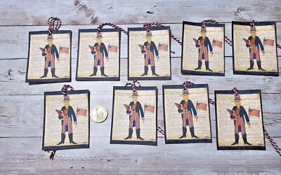9~Primitive~July 4th~Patriotic~Uncle Sam~Linen Cardstock~Gift~Hang~Tags