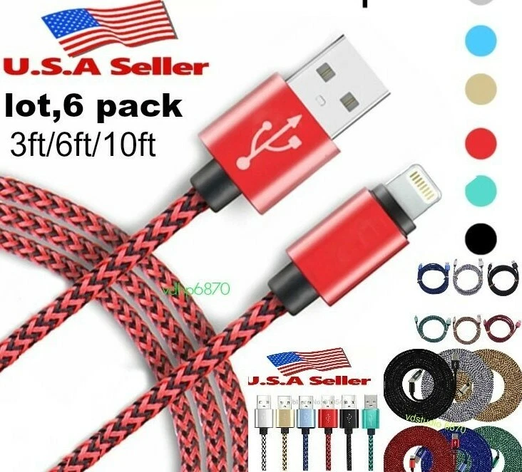 6 Pack 6FT USB Cable For iPhone 6 7 8 Plus iPhone 12 11 X XR XS Pro Charger Cord - Image 3 of 4