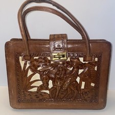 Vintage Leather Purse Hand Tooled Embossed Handbag Donkey Mexico