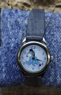 Rare Disney EEYORE Watch Blue genuine eel.  Leather Band