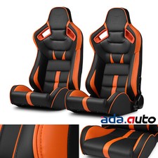 Universal Pvc Leather Reclinable Viper-series Black-orange Racing Seats Pair