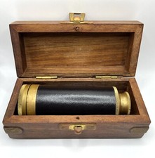 Vintage Brass Captains Spyglass Collapsible Telescope 4-6 With Wooden Box