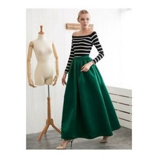 Long Green Taffeta Pleated Skirt with Pocket Dinner Party Evening Maxi Skirt