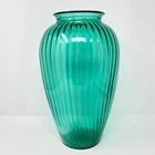 Large Vintage Anchor Hocking Glass Vase-Green/Teal 13" Tall Ribbed Art Deco