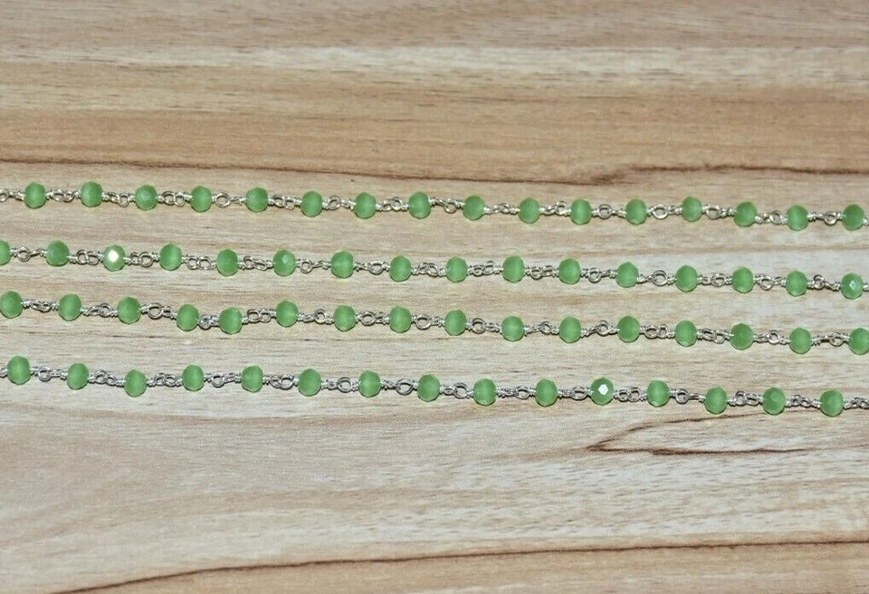 Cadena rosario con cuentas de alambre de plata 925, cadena rosario a granel cuentas de vidrio prehnita de 3 mm Foto 3 de 4