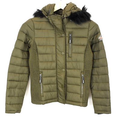 Superdry Fuji Jacke Damen UK 10 Abnehmbare Kapuze Reißverschluss Wattiert Fächer