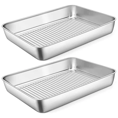 Set of 2 Deep Baking Pan , 12.4 Inch Stainless Steel Sheet Cake Lasagna Pan