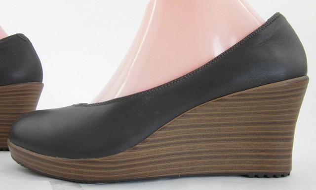 *NEW!* Crocs A-Leigh Closed Toe Leather Wedges Brown US 8 Fits 8.5 | eBay