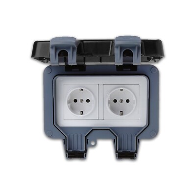 Außensteckdose IP66 Schuko Doppelsteckdose wasserdicht Steckdose Gartensteckdose