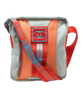 CHANEL Sports Line Shoulder Bag Sky blue x red