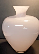 Modern Pink Bulbous  Hand Blown Glass Vase Cased in Clear 8 " Tall