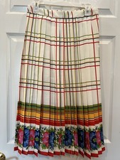 J. Crew Women's Pleated Midi Skirt with Floral Border - Red Yellow Moss - NWT