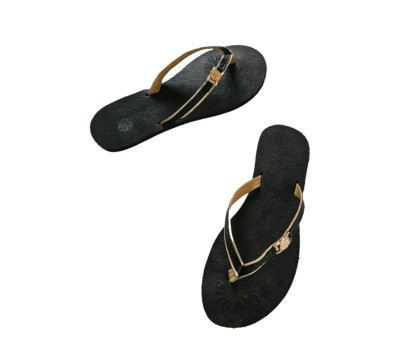 Women COCO+CARMEN COCO + CARMEN Black FLIP FLOP SANDALS Gold Logo 9