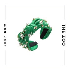Rhinestone and Pearl Headband Green
