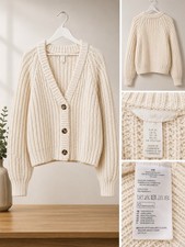 H&M Beige Cable Knit Cropped Button Front Car...