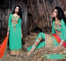 AQUAMARINE GRGT w EMBR INDIAN PAKISTANI READYMADE LADIES SALWAR KAMEEZ SUIT SNJ