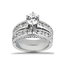 1.15ct F-VS2 Round Natural Diamonds 14k  Vintage Style Wedding Ring Set