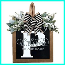 Last Name All Round Front Door Wreath with 26 Initial Letter Welcome Sign Al...