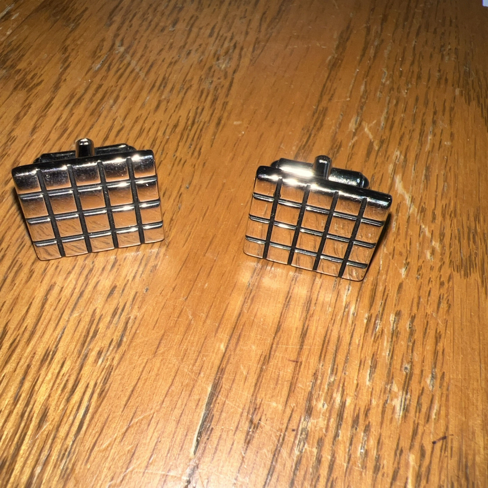 Hickok Silver Square Grid Pattern Cufflinks - image 1