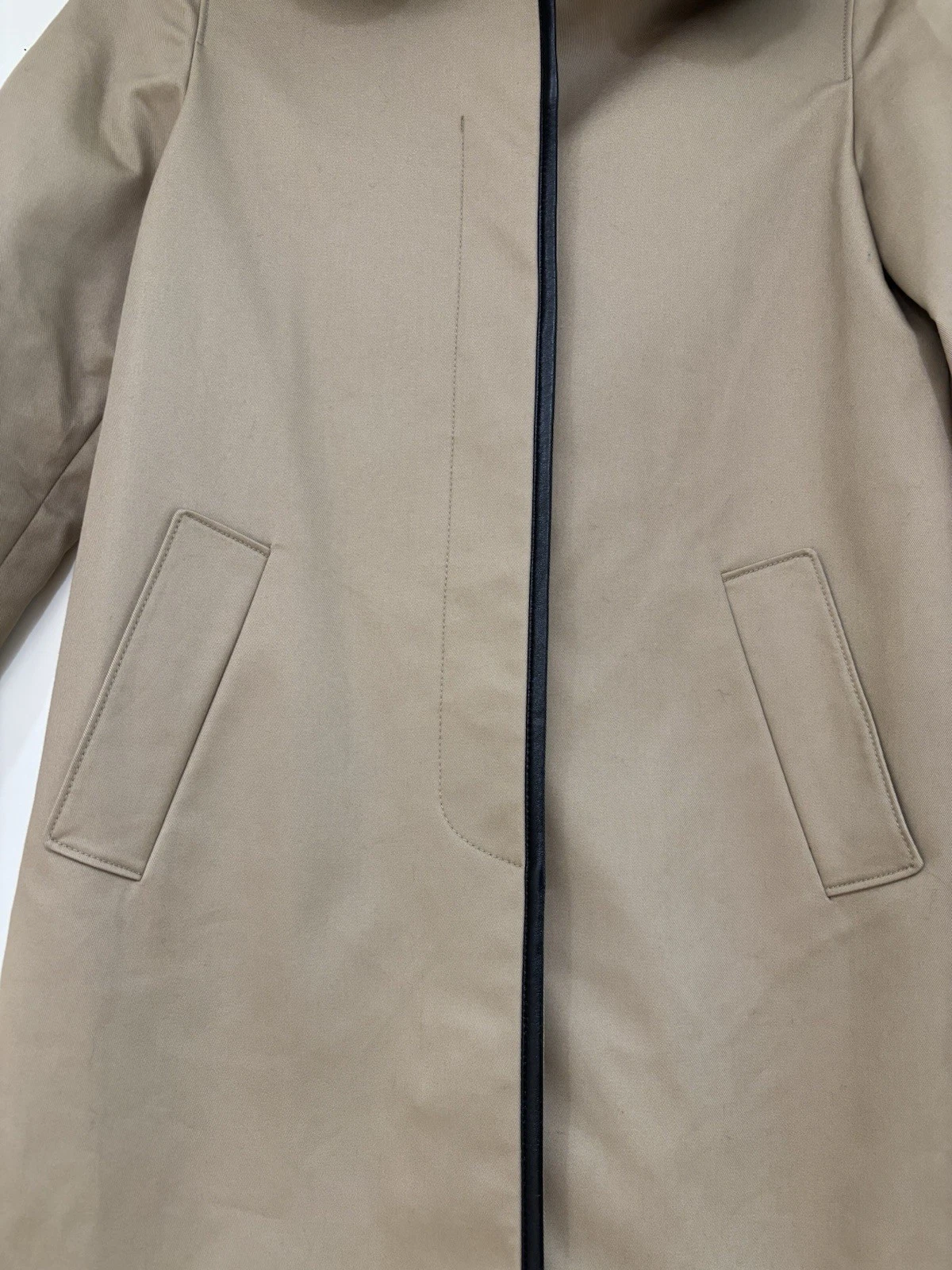 Coach Cappotto Donna Cachi Pelle Bordo Pelliccia Collo Foderato Floreale Trench Tg 0