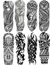 Tribal Tattoo Sleeves for Men, 8-Sheet Large Temporary Tattoos WomenBlack Totem