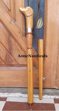 Hand Carved Wooden Walking Cane: Dog Head Handle, Xmas Gift