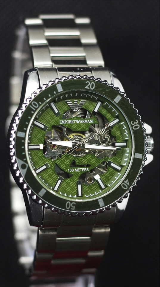 Beautiful Emporio Armani Automatic In Green Dial With Rotating Bezel Men's Watch - Image 3 of 4