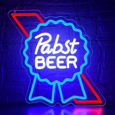 Neon Sign LED Neon Beer Bar Sign Man Cave Decor Logo w Mount Pabst Blue Ribbon