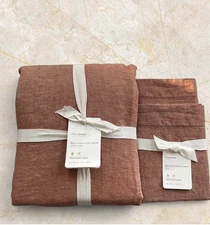 NEW Pottery Barn BELGIAN FLAX LINEN Duvet Full Queen & Standard Shams Brick