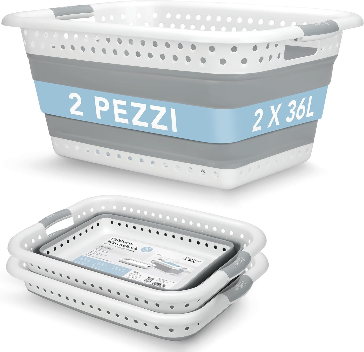 Set Di 2 Bacinella Pieghevole Bucato -2X 36 Litri & Uso Universale I Cesta Porta