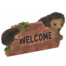 Gartenfigur Dekofigur Skulptur Igel Willkommen Schild frostfest wetterfest