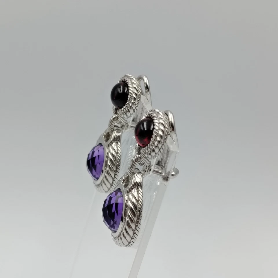 QVC Judith Ripka Sterling Silver 925 Amethyst Garnet Clip On Earrings - Image 4 of 4