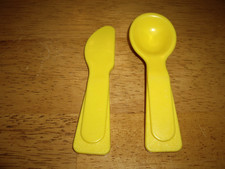 T33 Vintage Fisher Price Fun With Food 2pc Yellow Utensils Knife Spoon Plastic