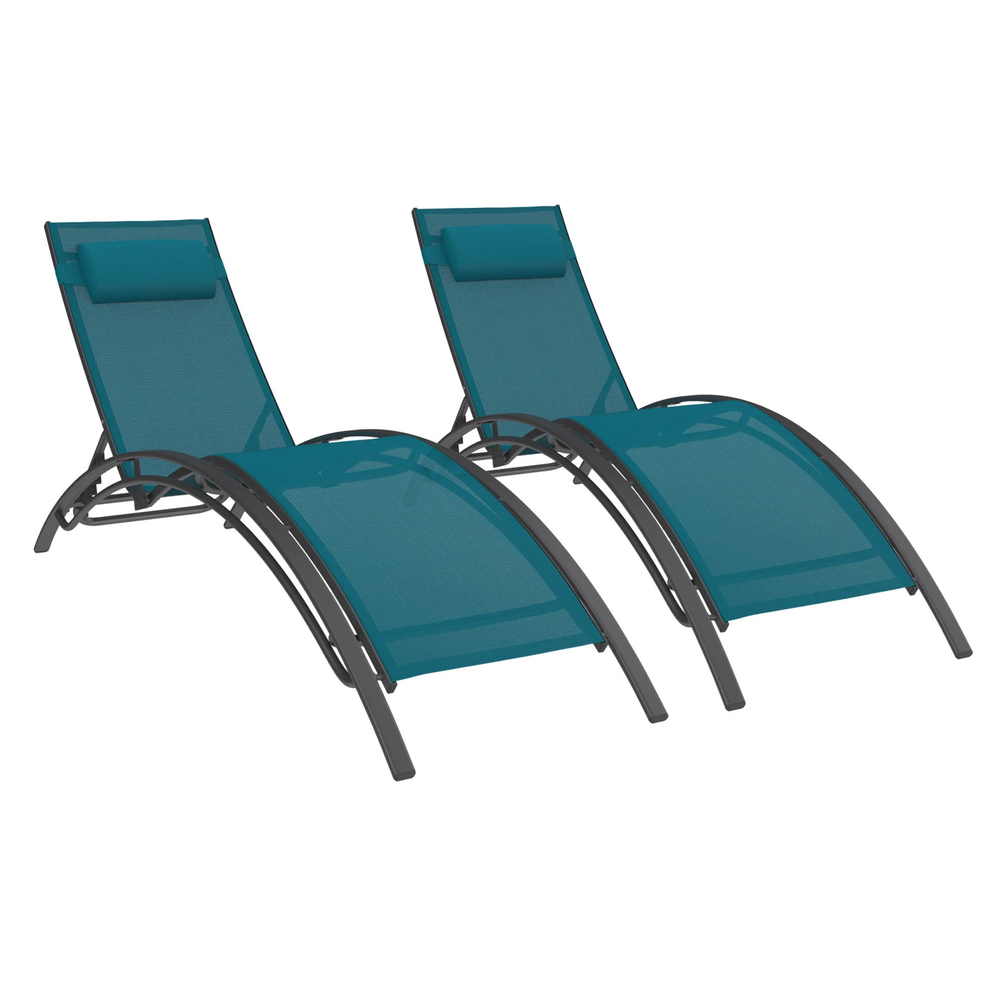 Transats de jardin inclinables HAVANE lot de 2 chaises longues en acier gris anthracite
