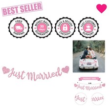 Pre-Strung Pink Just Married Banner - Glittery Party Decor for All Occasions
