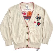 Disney Coco Cardigan Kids 11/12 Cream Pixar Dia de los Muertos Sugar Skull Knit