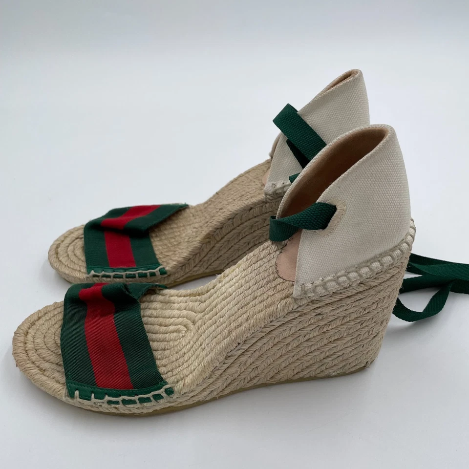 Sandalias Gucci para mujer Lilibeth Sylvie tela lona cuña alpargata EU 38,5 US 8 Foto 4 de 4