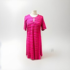 DAVID NIEPER Midi Dress Size 14 Cerise Pink Short Sleeve Stretch Jersey Ruched