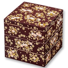 Maeju Shikki 7R-602 3-Tier Jubako 5" Sakura Tame Urushi Bento Box