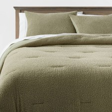 3pc Full/Queen Traditional Cozy Chenille Comforter Sham Set Green - Threshold