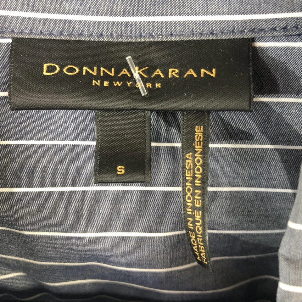 Camisa Donna Karan Mujer Pequeña Azul Blanco Rayas Abotonada Algodón Acampanado Foto 3 de 4