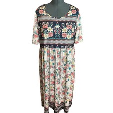 Plus Size 3XL Floral Maxi Dress Boho Empire Waist Short Sleeve