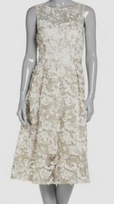 Adrianna Papell Women's Ivory Floral-Appliqué Midi Dress Size 12